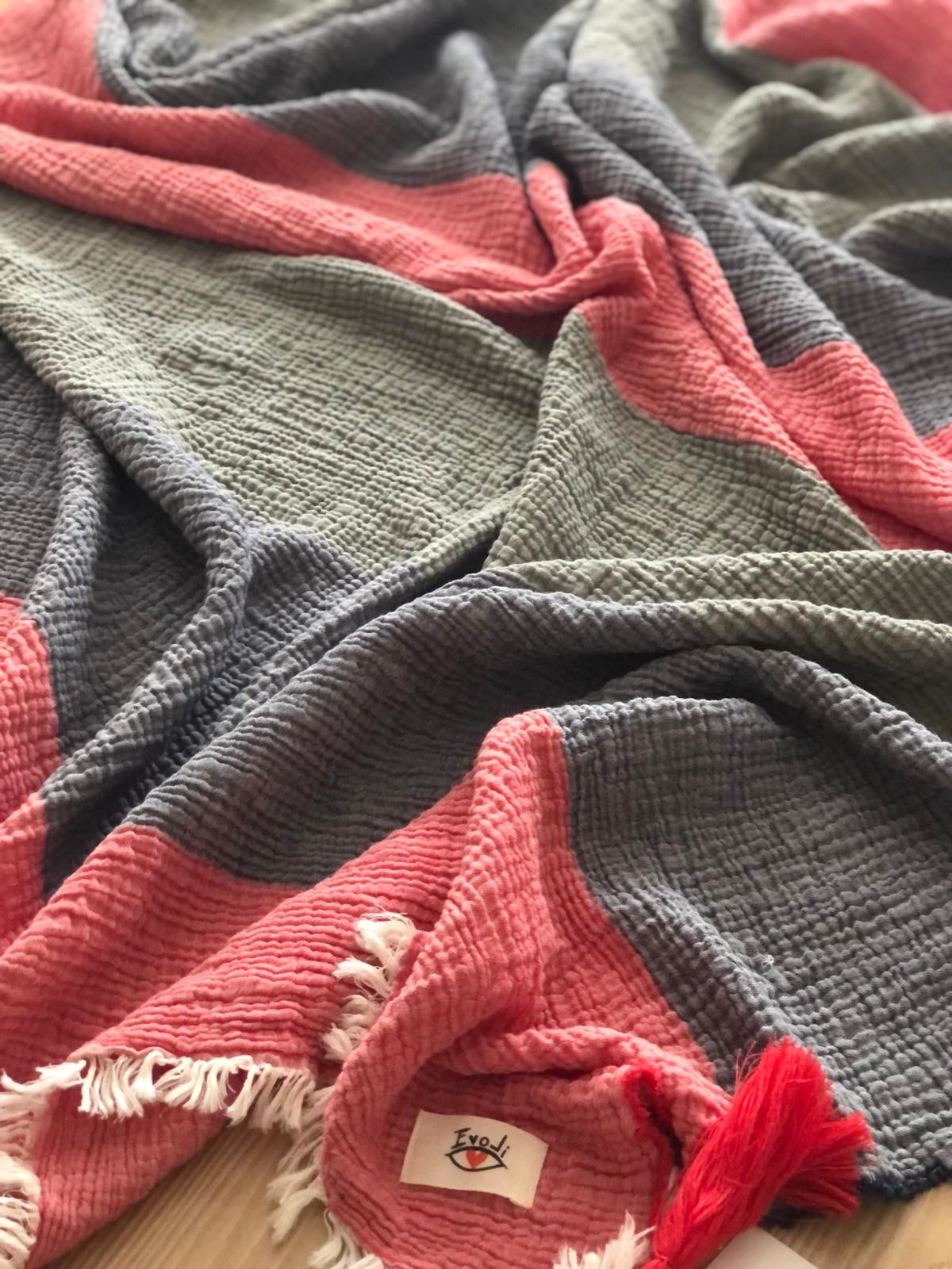 Cozy Skin Throw %100 Pamuk 4 Kat Müslin İplik Boya Yıkamalı 130x170 cm Diz Battaniyesi & Koltuk Şalı