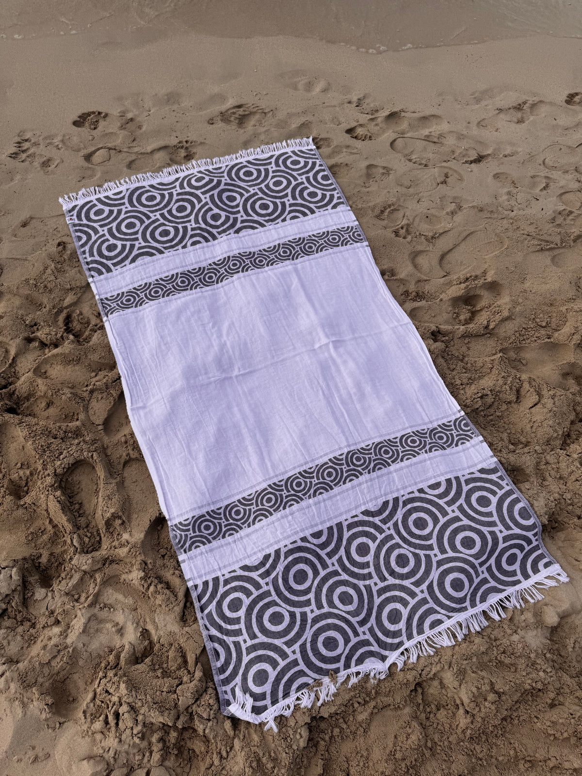 Geometrik Desen Peştemal %100 Pamuk 100x180 cm - Gri Beyaz