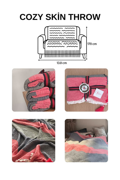 Cozy Skin Throw %100 Pamuk 4 Kat Müslin İplik Boya Yıkamalı 130x170 cm Diz Battaniyesi &amp; Koltuk Şalı