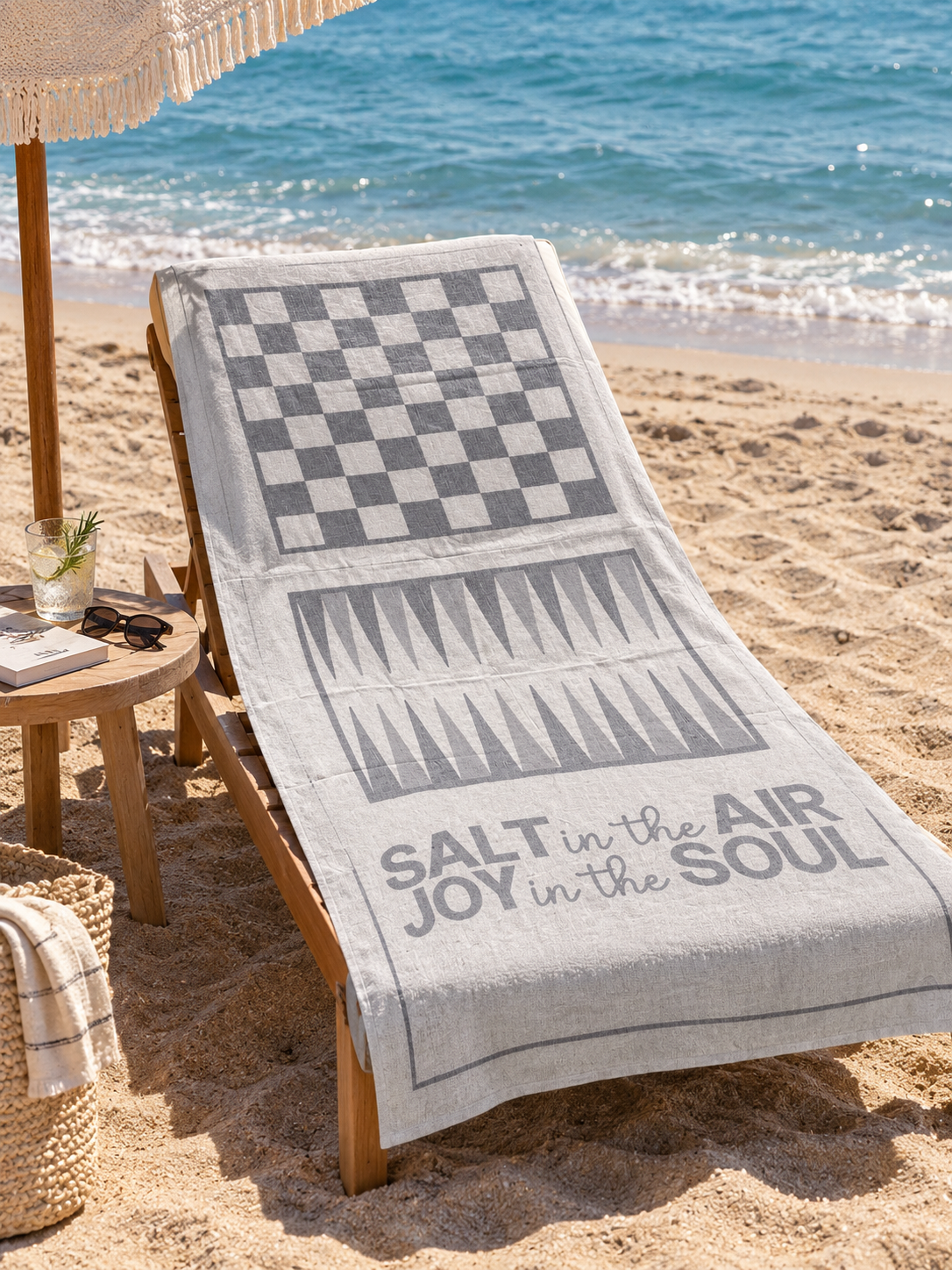 Motto Şezlong Örtüsü Salt Yazılı 90x200+20 cm - Gri