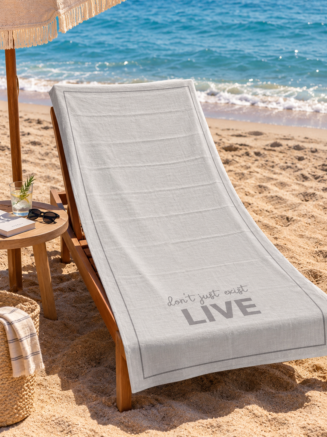 Motto Şezlong Örtüsü Live Yazılı 90x200+20 cm - Lacivert