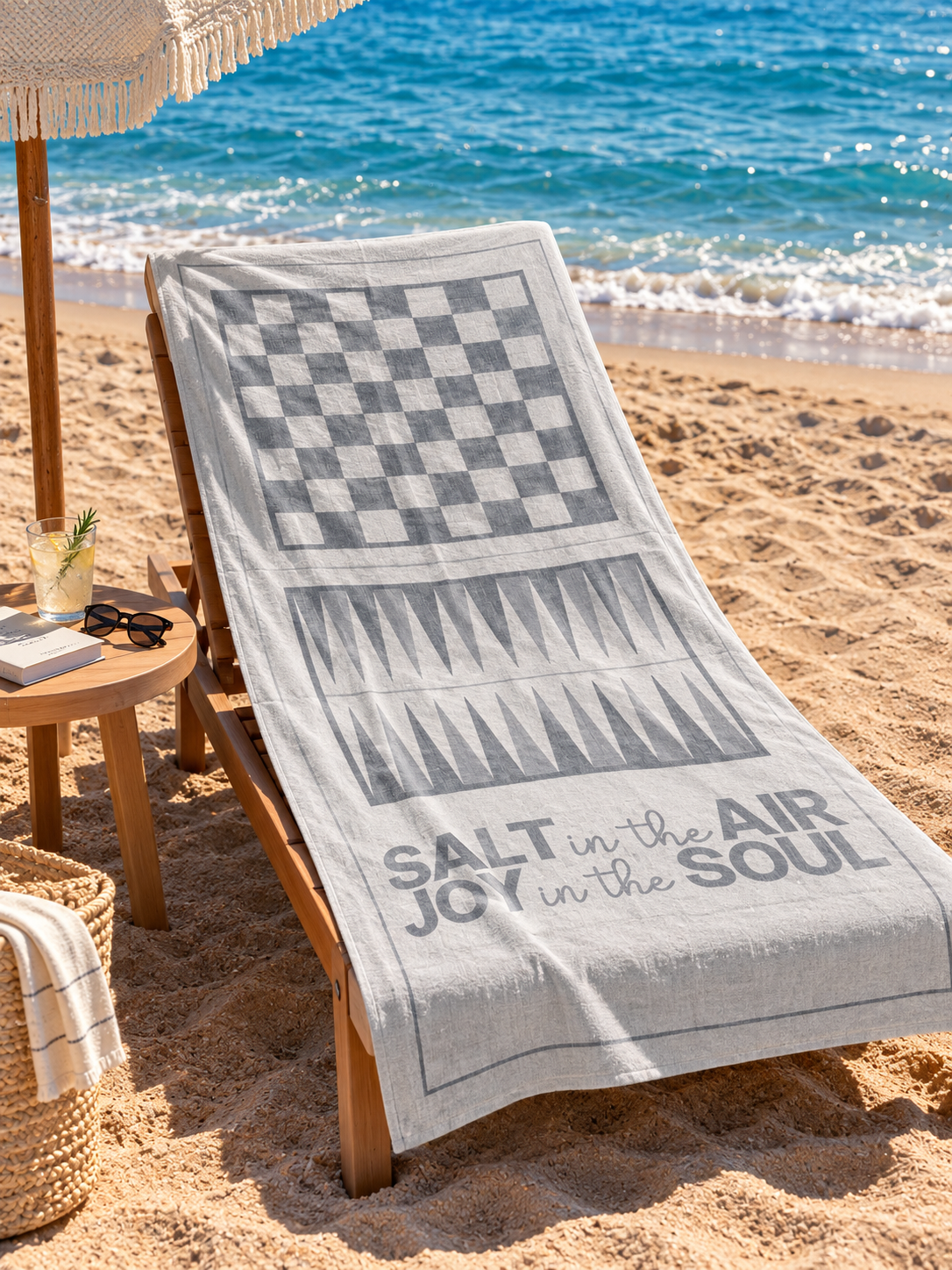 Motto Şezlong Örtüsü Salt Yazılı 90x200+20 cm - Lacivert