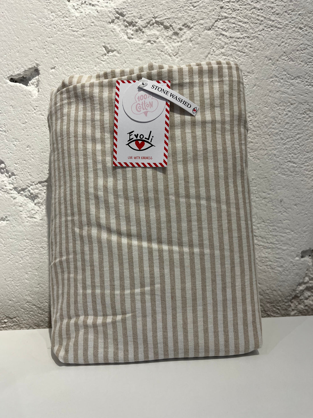 Stripy İp Boya Ranforce Lastikli Çarşaf 160x200 cm - Sütlü Kahve